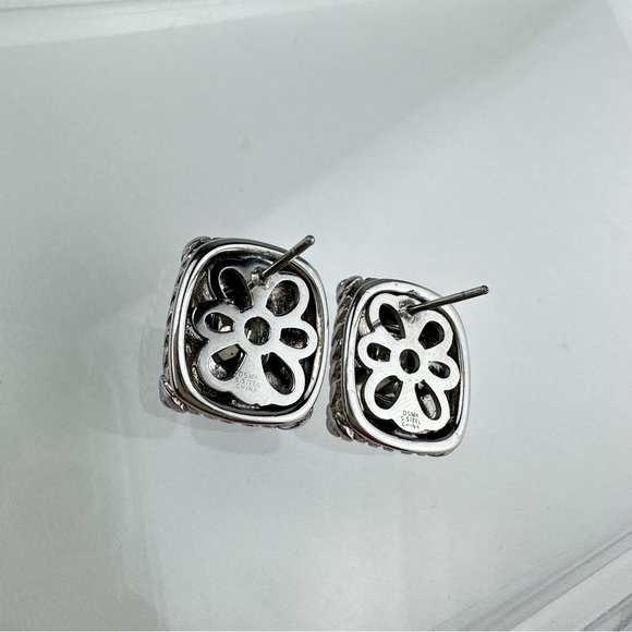 Vintage 90s DSMK Faceted Aqua CZ Silver Plated Stud Earrings - Picture 11 of 11